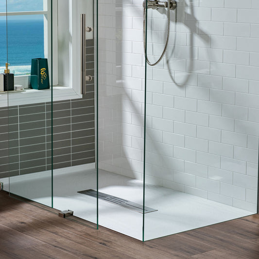 Woodbridge 35.4-in W x 47.25-in L Center White Rectangle Shower Pan Base with 1-in H Threshold