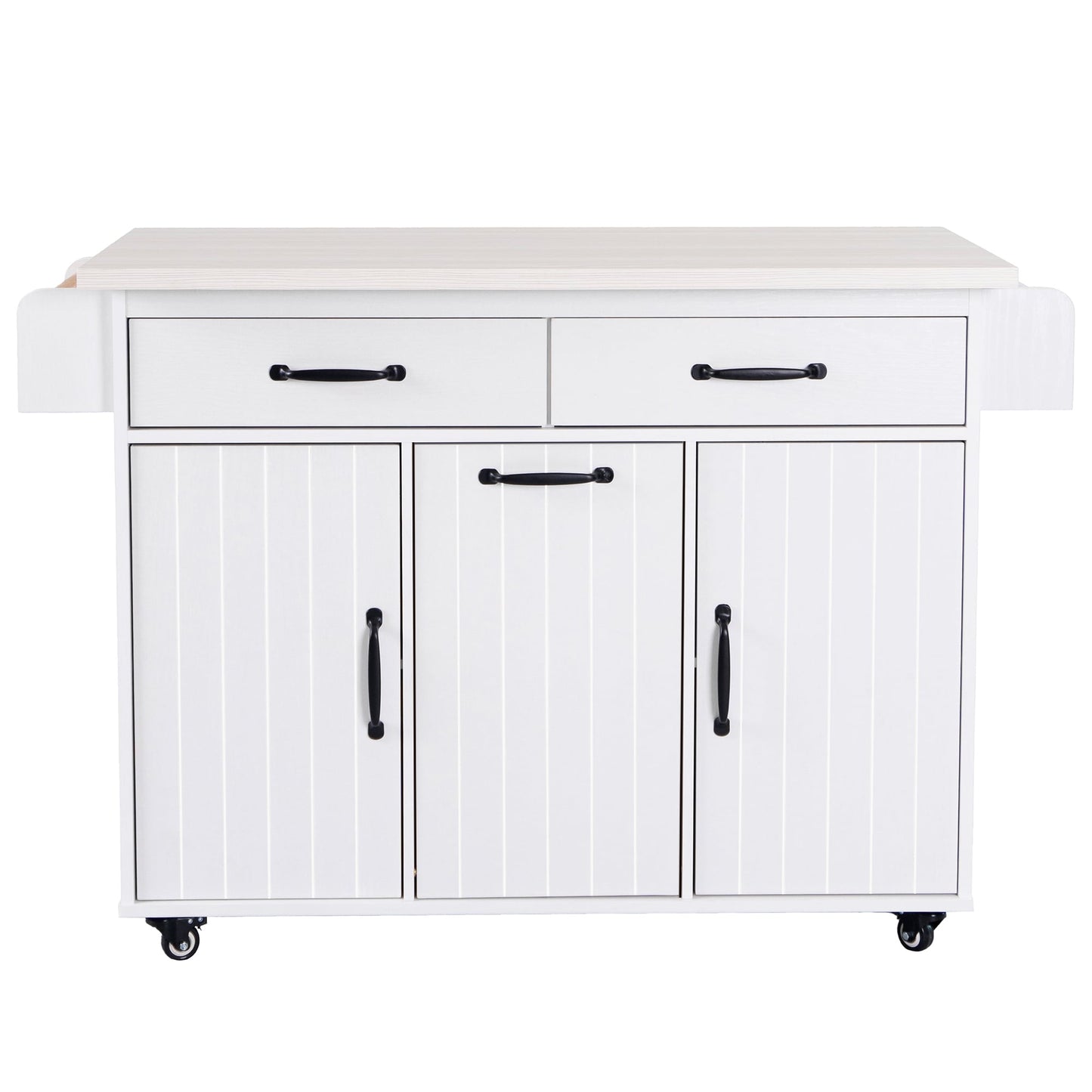 CESICIA White Wood Base with Wood Wood Top Rolling Kitchen Island ( 20.55-in x 51.06-in x 35.04-in )