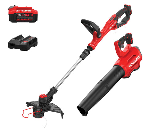 CRAFTSMAN V20 20-volt Max Cordless Battery String Trimmer and Leaf Blower Combo Kit 4 Ah (Battery & Charger Included) CMCK297M1