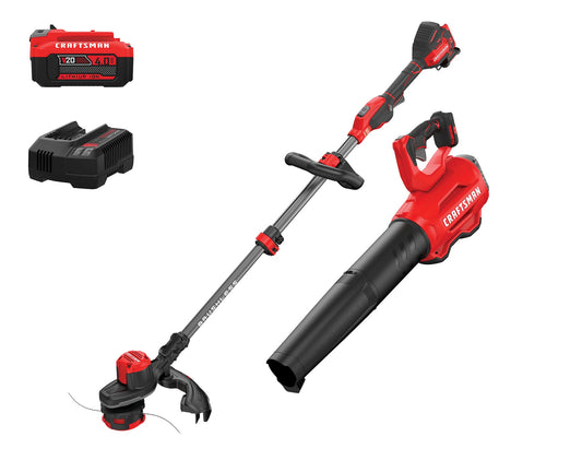 CRAFTSMAN V20 20-volt Max Cordless Battery String Trimmer and Leaf Blower Combo Kit 4 Ah (Battery & Charger Included) CMCK397M1
