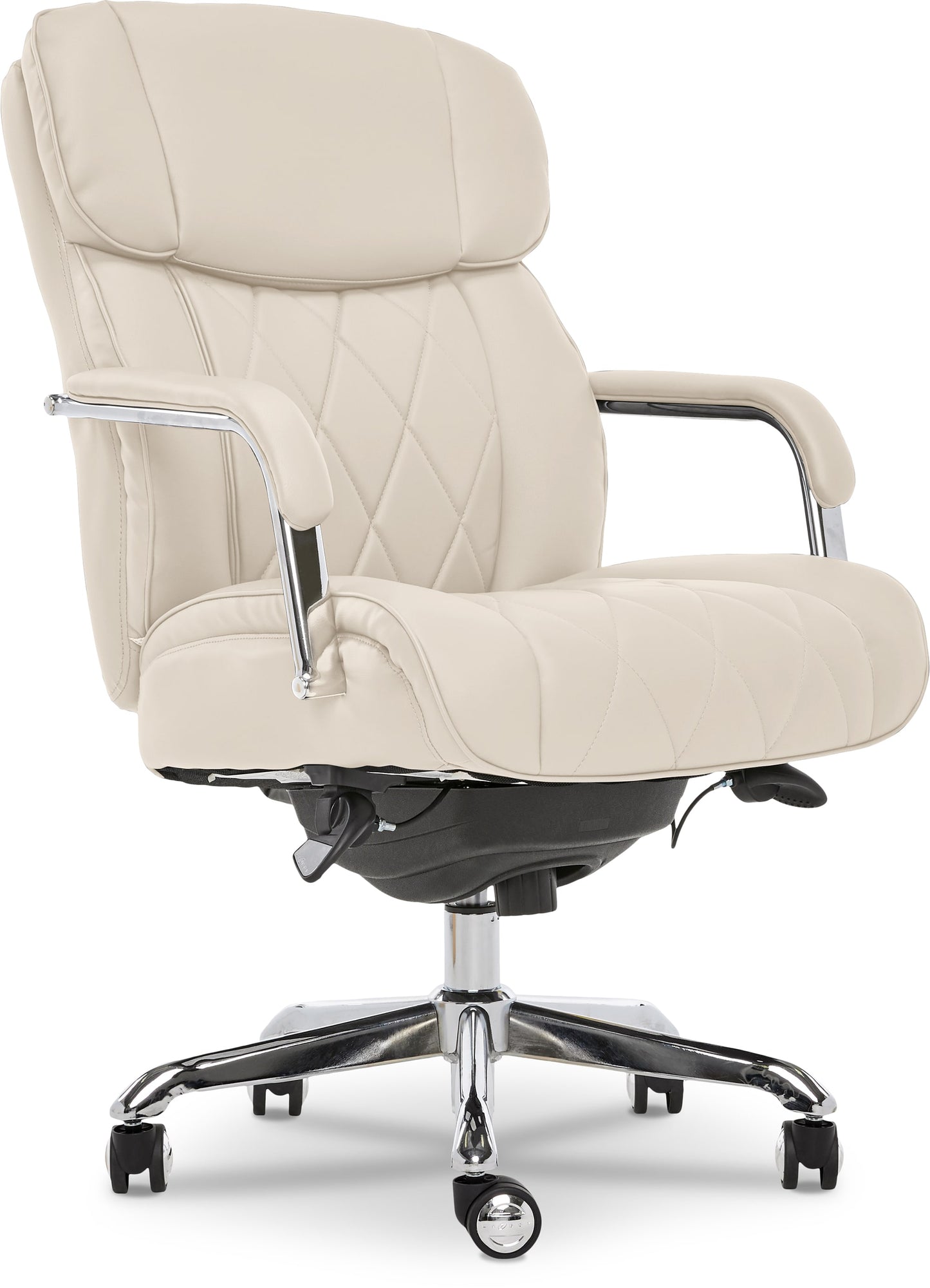 La-Z-Boy Sutherland Ivory White Bonded Leather Contemporary Ergonomic Adjustable Height Swivel Faux Leather Executive Chair