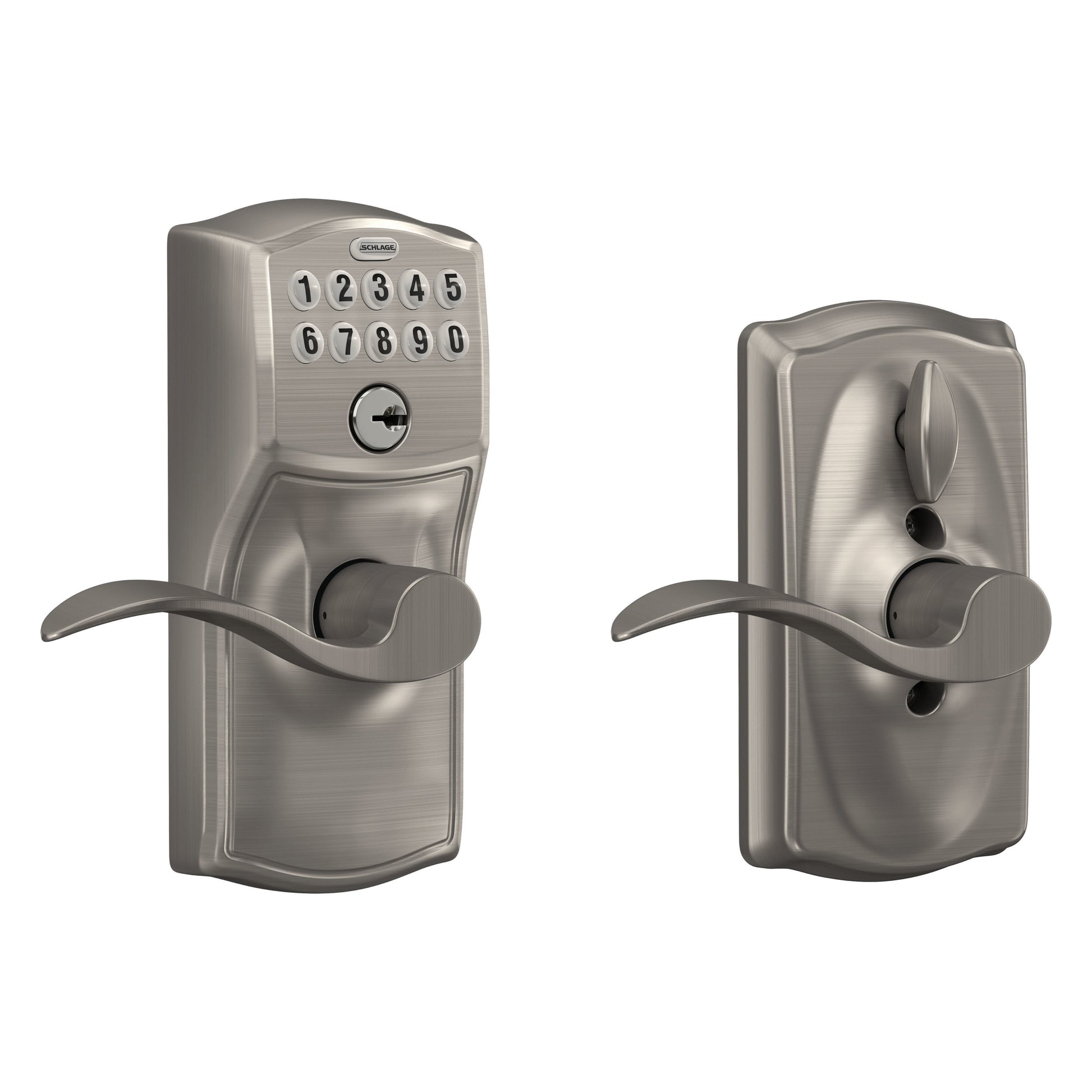 Schlage Camelot Satin Nickel Electronic Handle with Keypad FE595 CAM 619 ACC