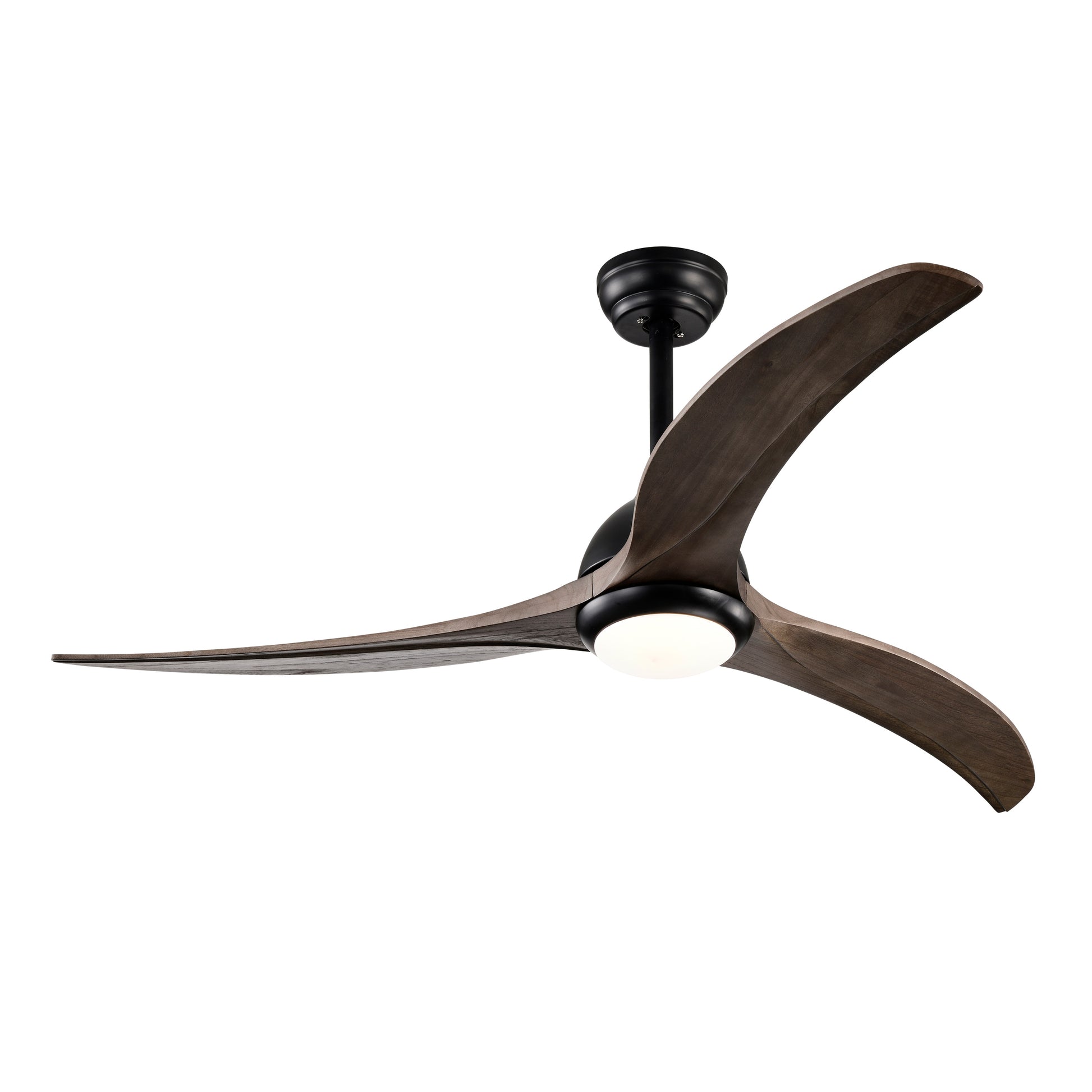 WELLFOR 52-in Color-Changing Matte Black with Dark Brown Wooden Blades Ceiling Fan With Light - Remote Included ( 3 -Blade )