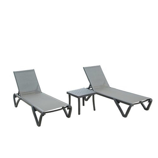 ZAKLOOP Patio Chaise Lounge Chair Set of 2 Stackable Gray Stationary Chaise Lounge Chair with Gray Mesh Seat