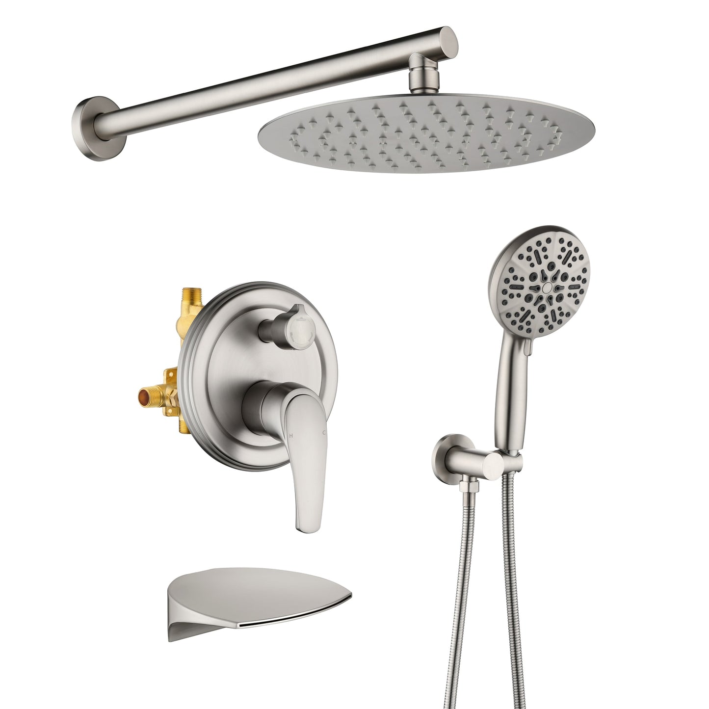 Nestfair 7 -Spray Brushed Nickel 10-in Round Dual/Combo Rain Shower Head 1.8 GPM