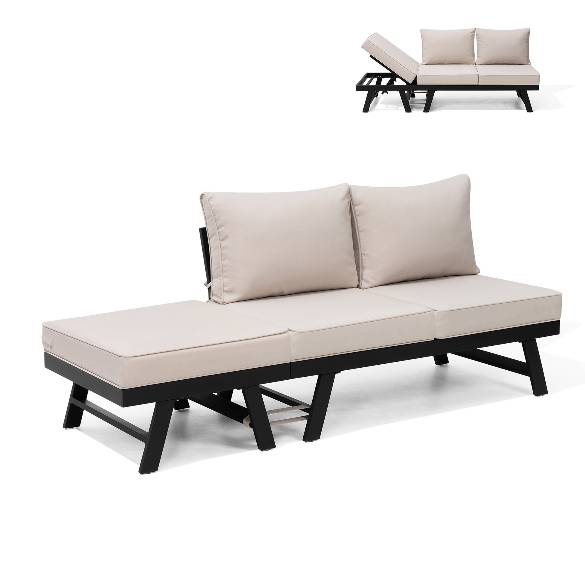 Crestlive Products 1 pc outdoor sofa Outdoor Sofa with Off-white Cushions and Aluminum Frame