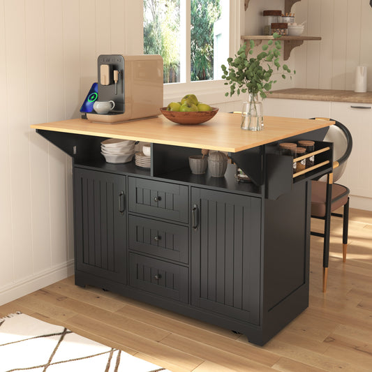 BABOOM Black MDF Base with MDF Rolling Kitchen Island ( 33.5-in x 55.7-in x 36.5-in )