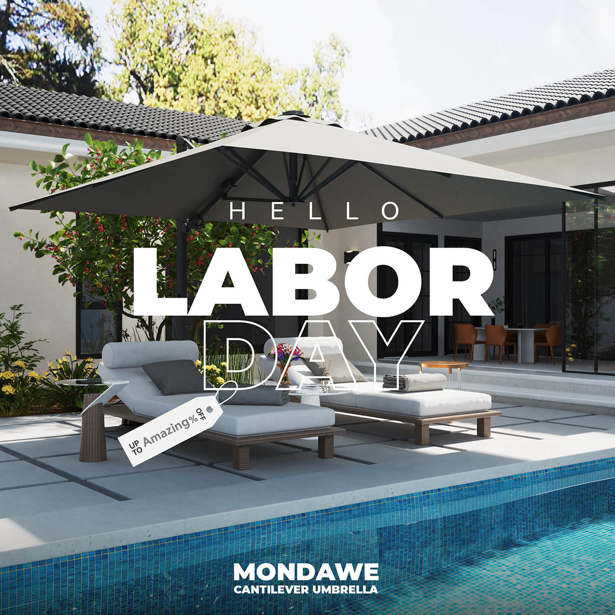 Mondawe 10-ft Aluminum Gray Cantilever Patio Umbrella with Base