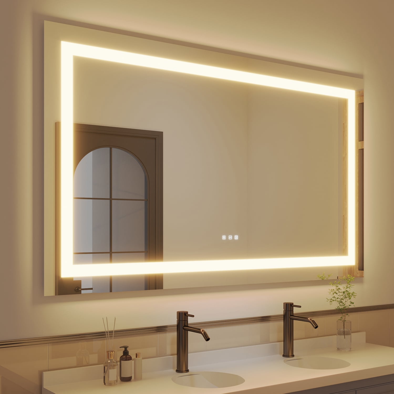 waterpar Frontlit 60-in x 36-in Polished Frameless Rectangle Dimmable LED Lighted Fog Free Bathroom Vanity Mirror ( Clear )