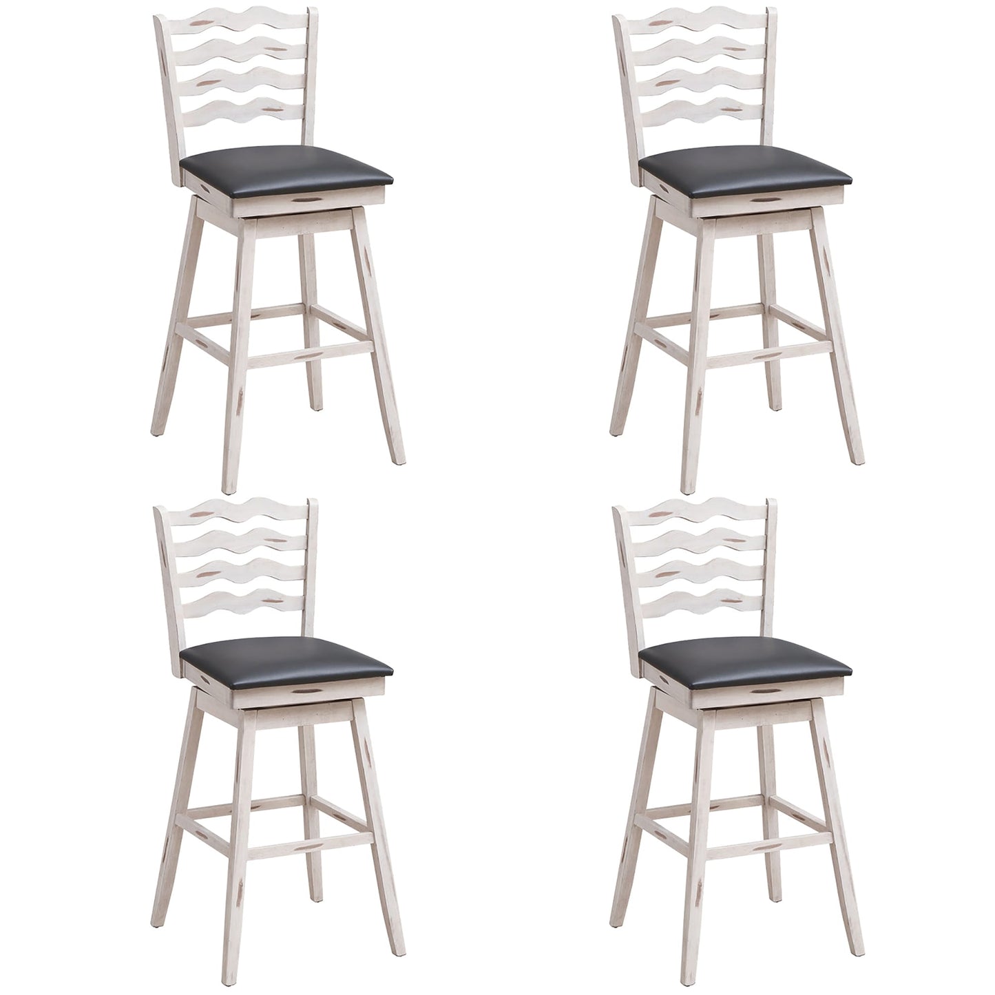 Costway Antique White , Grey 29.0-in H Bar height Upholstered Swivel Wood Bar Stool 2 -Pack