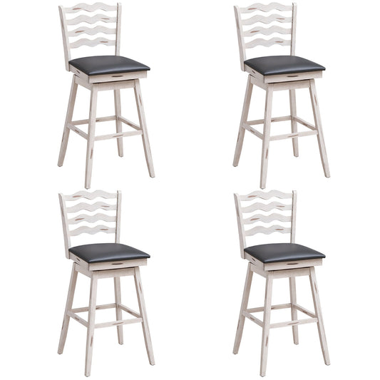 Costway Antique White , Grey 29.0-in H Bar height Upholstered Swivel Wood Bar Stool 2 -Pack