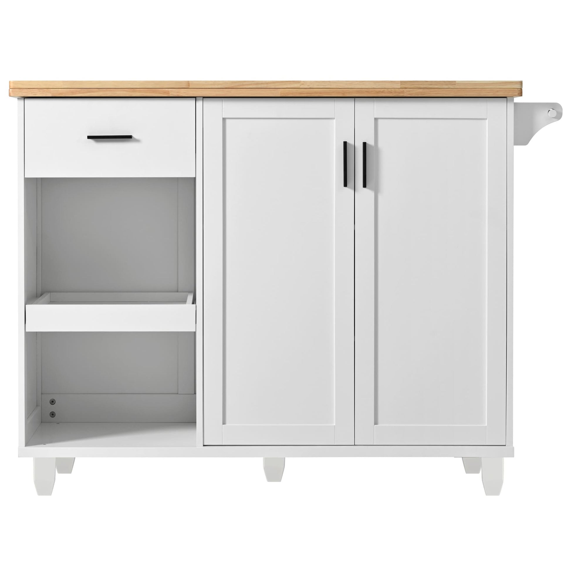 SINOFURN White MDF Base with MDF Wood Top Rolling Kitchen Island ( 33.2-in x 49-in x 37.5-in )