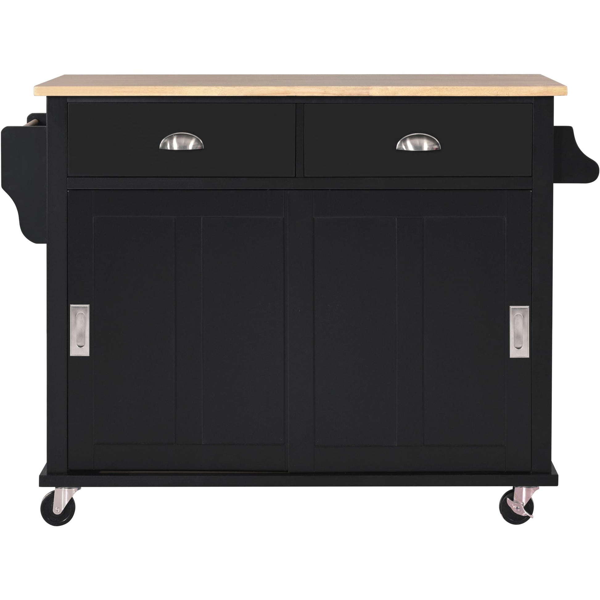 SINOFURN Black MDF Base with Wood Wood Top Rolling Kitchen Island ( 20.5-in x 52.2-in x 36.6-in )