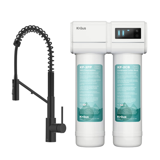 Kraus Purita Dual-stage Carbon Block Under Sink Water Filtration System with Matte Black Faucet
