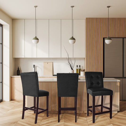 HomePop Matte Black Faux Leather 26-in H Counter height Upholstered Wood Bar Stool 2 -Pack