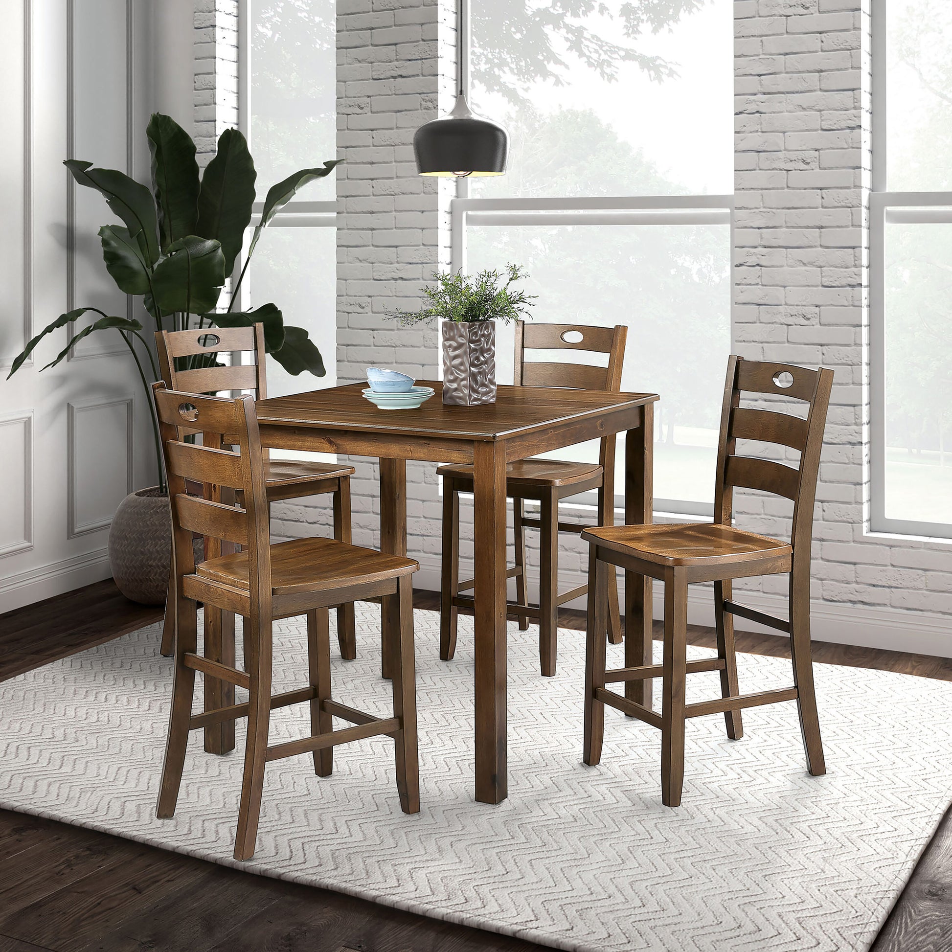 Furniture of America Bravo Walnut Transitional Dining Room Set with Square Table ( Seats 4 )