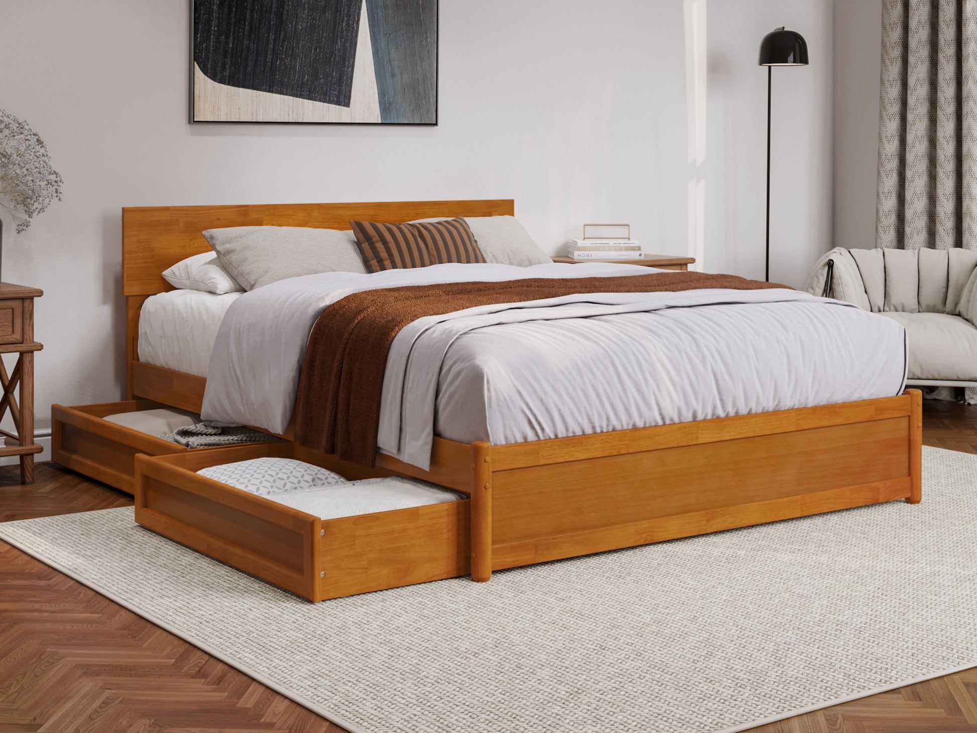 AFI Queen Light Toffee Wood Storage Platform Bed with Headboard