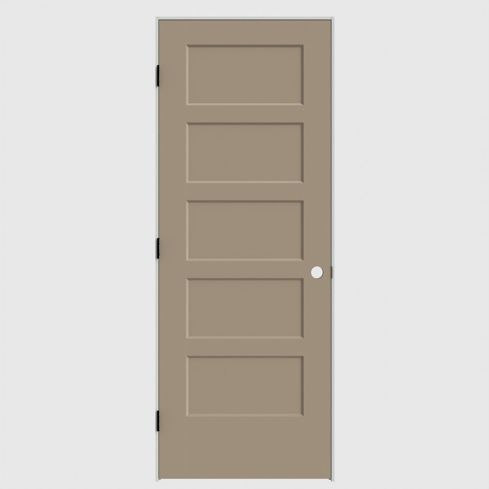 Masonite 30-in x 80-in Sandpiper Solid core 5-panel square Right hand Smooth Primed Molded composite Flat Jamb Single Prehung Interior Door