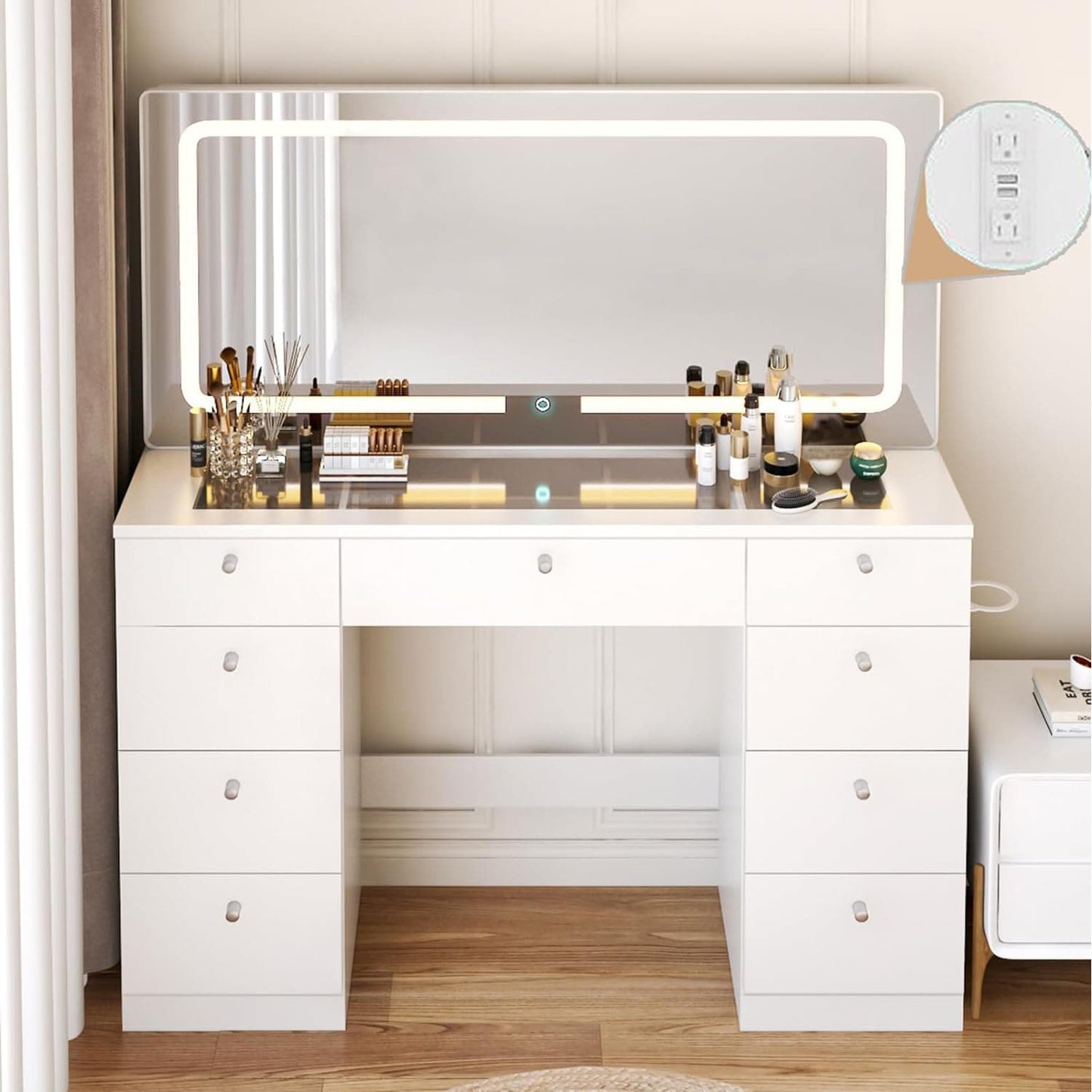 Bvldfamly 46.1-in White Makeup Vanity