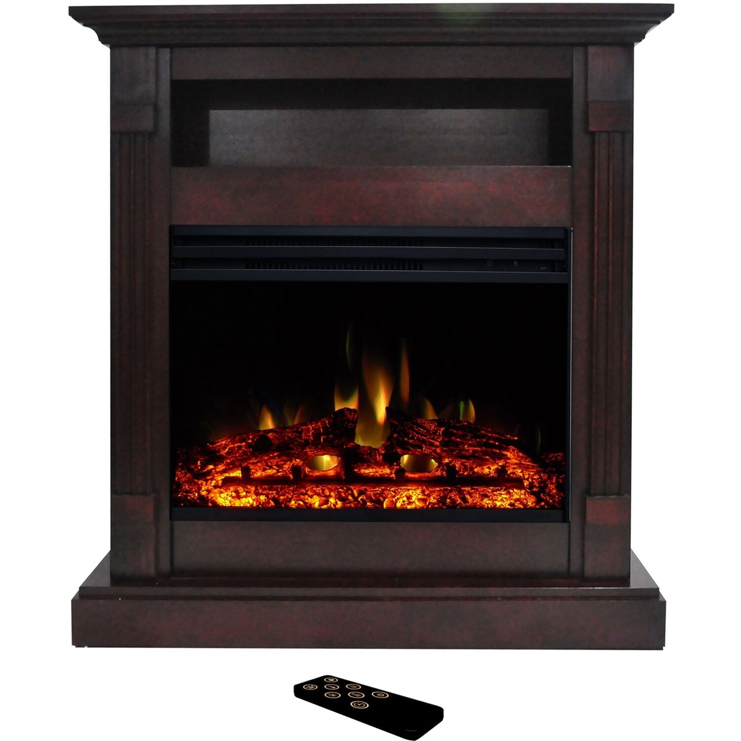 Cambridge 33.9-in W Mahogany Free standing Fan-forced Flat wall Electric Fireplace with Remote Control Included