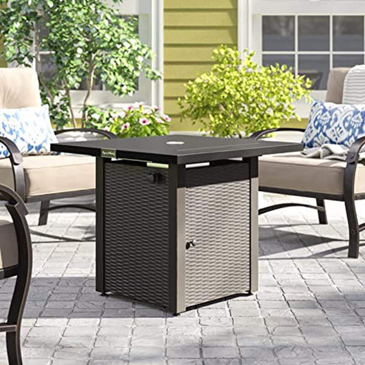 Runesay 28-in W Black Steel Square Liquid propane Fire pit table