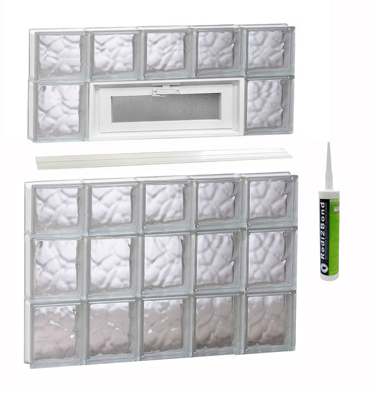 REDI2SET Wavy Glass 28-3/4-in x 34-3/4-in Frameless Replacement Vented Glass Block Window