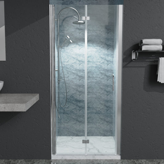 AAZJ HS Bifold Shower Doors Silver 34-in to 35-in W x 72-in H Frameless Clear Glass Buttress Bifold Shower door