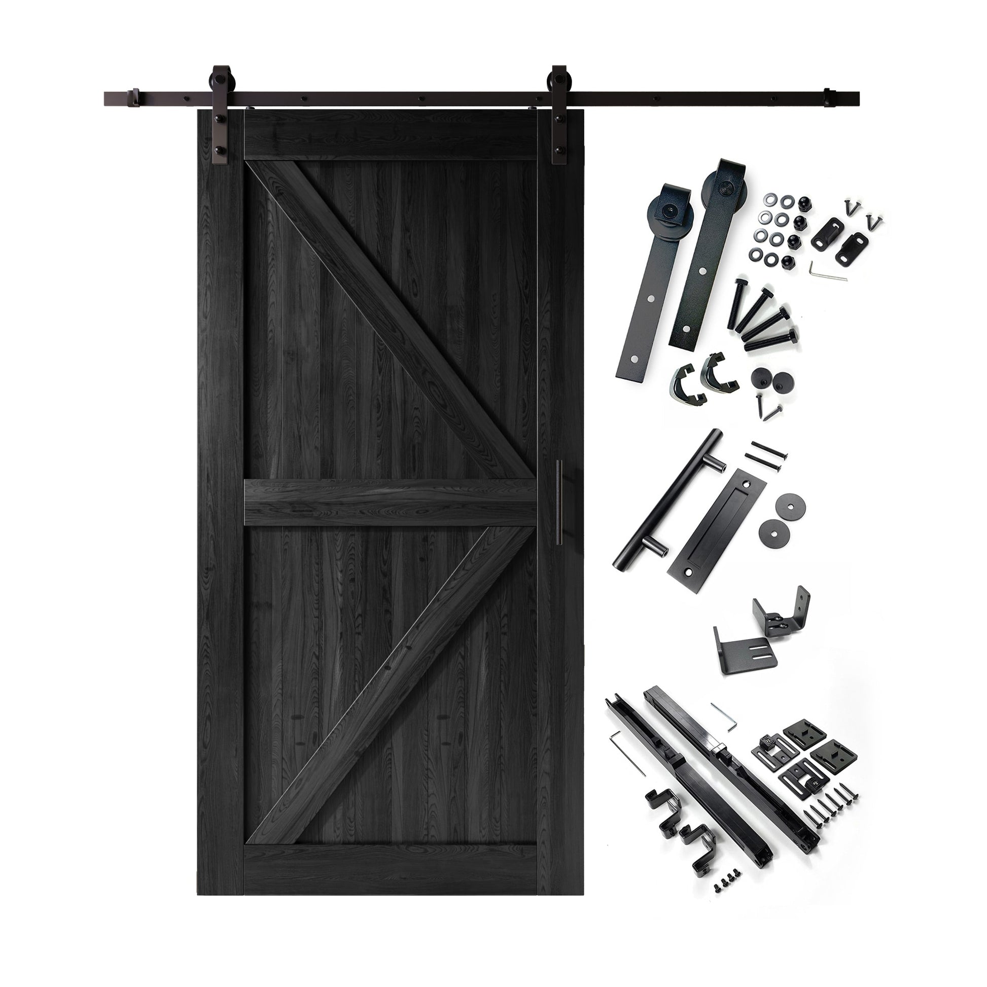 HOMACER 42-in x 84-in Black Prefinished K-frame Pine Wood Solid core Single Barn Door (Hardware Included)