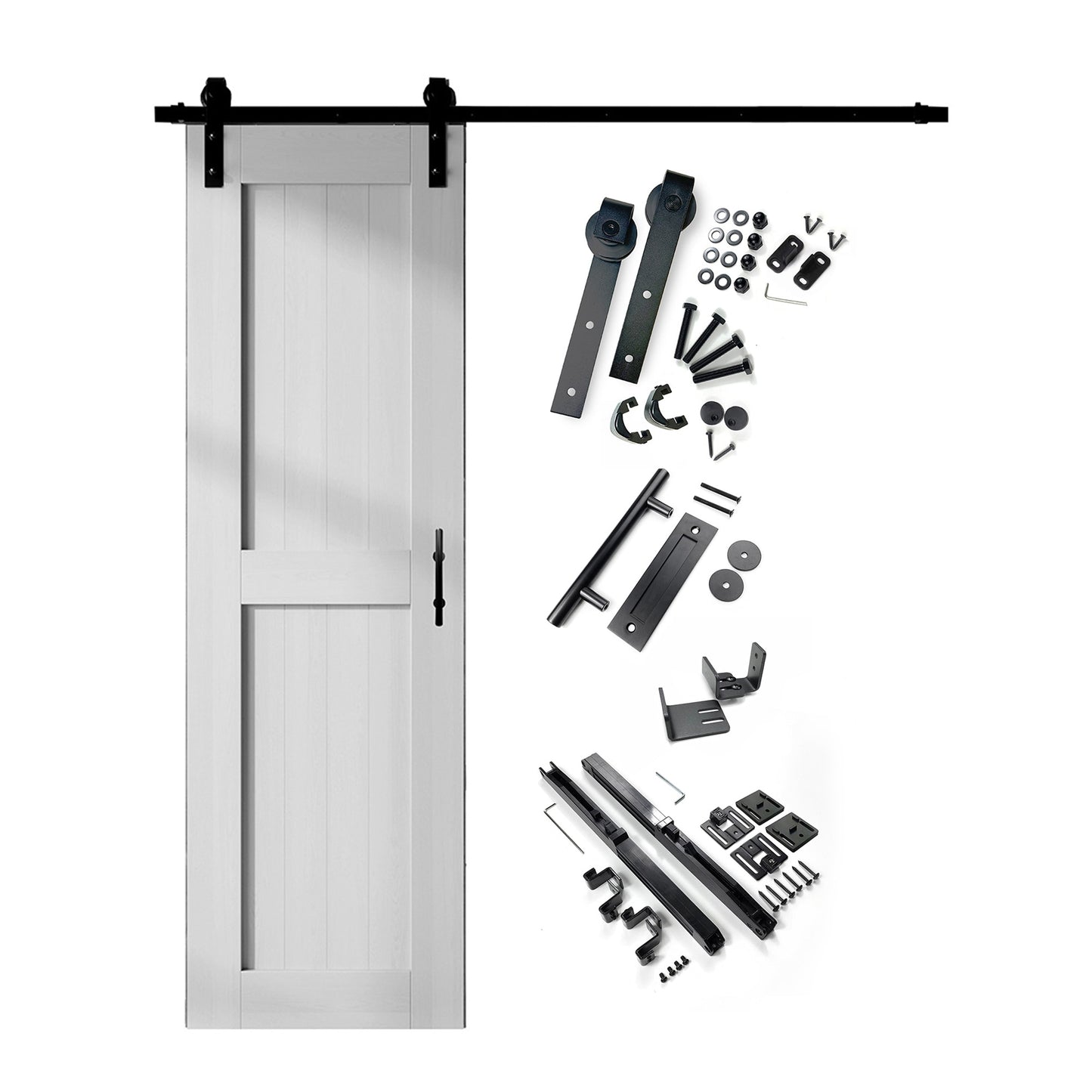 HOMACER 26-in x 84-in White Prefinished Mid-Bar Pine Wood Solid core Single Barn Door (Hardware Included)