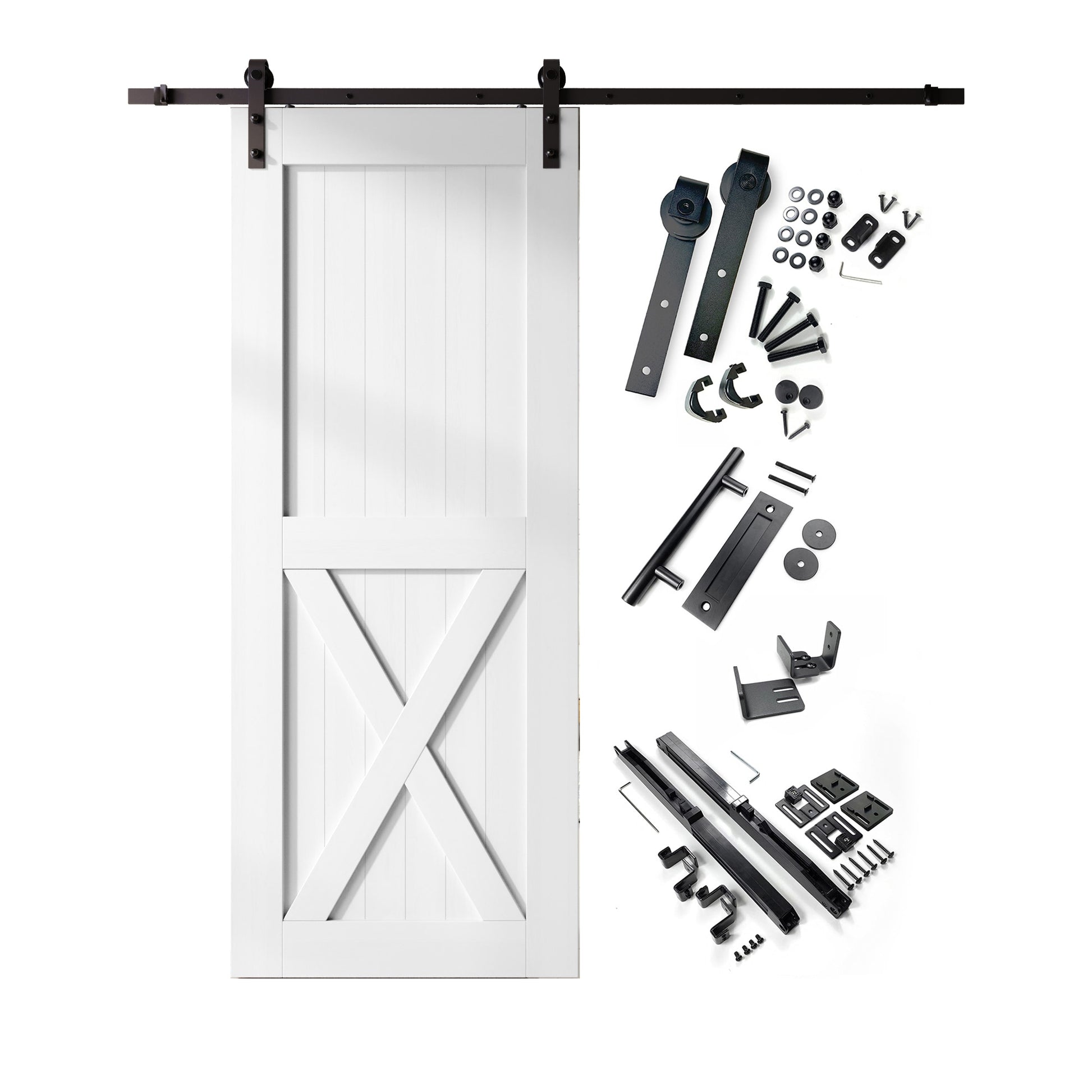 HOMACER 40-in x 84-in White Prefinished X-frame Pine Wood Solid core Single Barn Door (Hardware Included)