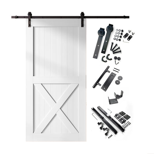 HOMACER 46-in x 84-in White Prefinished X-frame Pine Wood Solid core Single Barn Door (Hardware Included)