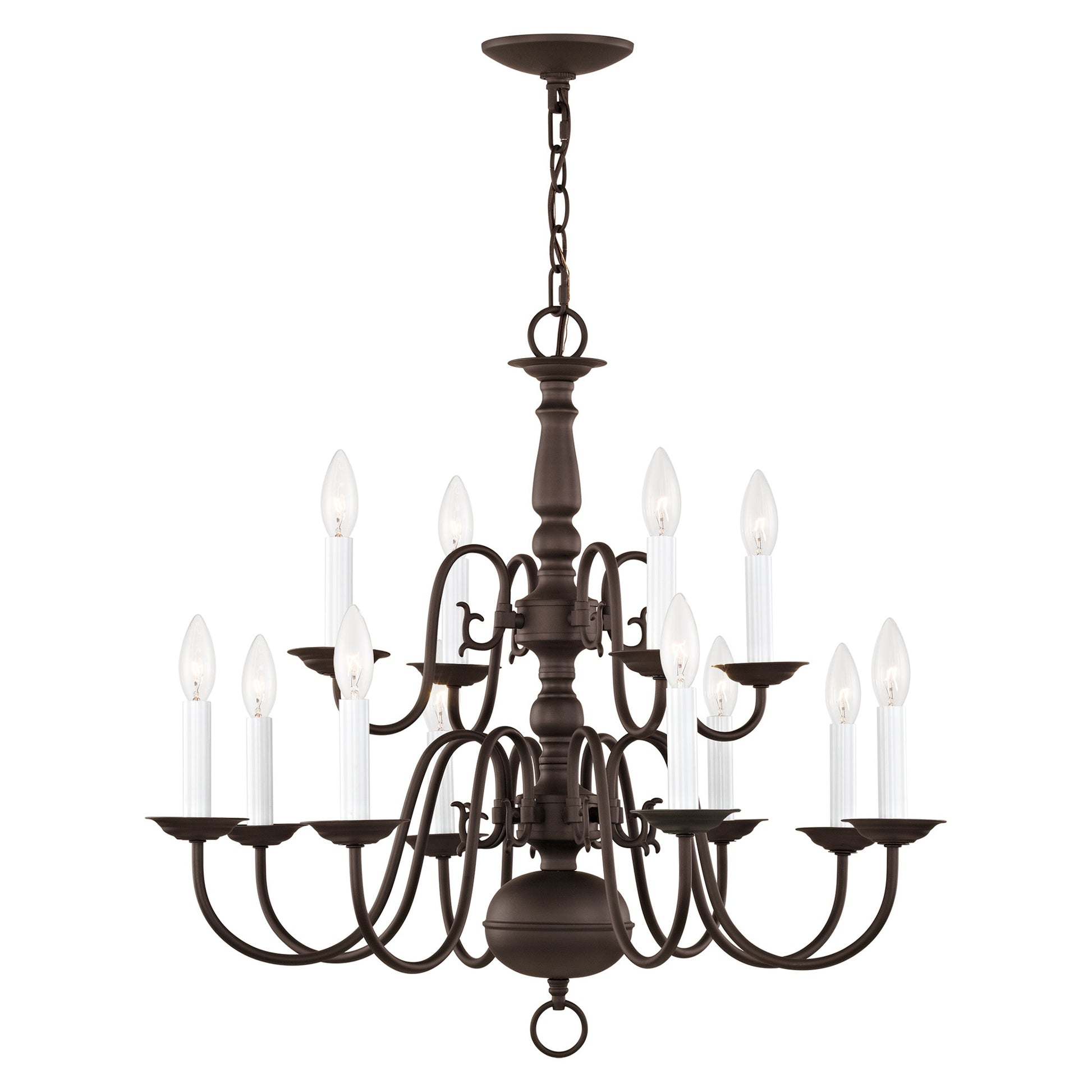Livex Lighting Williamsburgh 12 -Light Bronze Traditional For Use in Bedrooms, Dining Rooms, Foyers, Kitchens, Living Rooms Chandelier
