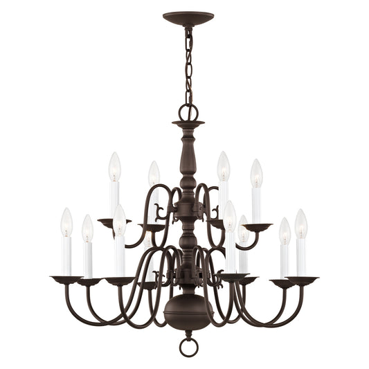 Livex Lighting Williamsburgh 12 -Light Bronze Traditional For Use in Bedrooms, Dining Rooms, Foyers, Kitchens, Living Rooms Chandelier