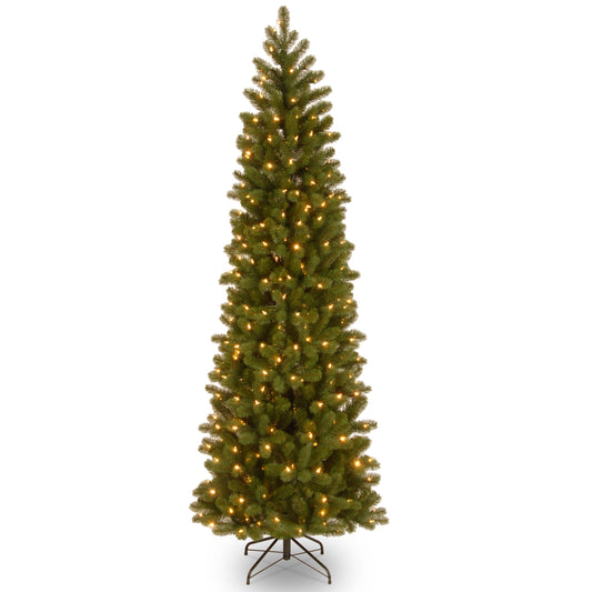 National Tree Company 7.5-ft Douglas fir Pre-lit Slim Artificial Christmas Tree with White Incandescent Lights