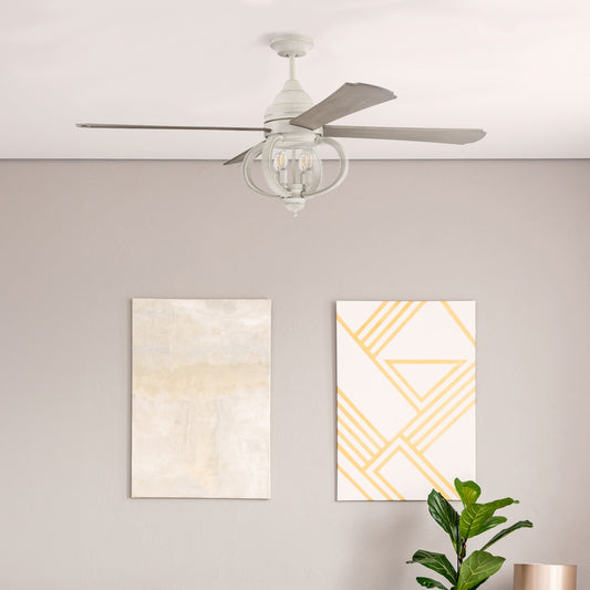 Craftmade Augusta 60-in Cottage White with Driftwood Blades Ceiling Fan With Light - Remote Included ( 4 -Blade ) 1604532