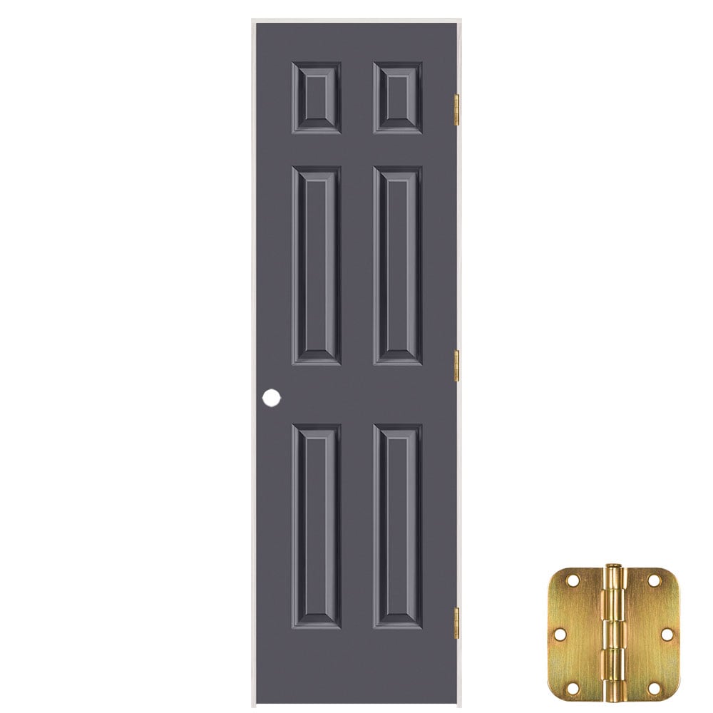Masonite 24-in x 80-in Slate Solid core 6-panel Left hand Smooth Prefinished Molded composite Flat Jamb Single Prehung Interior Door