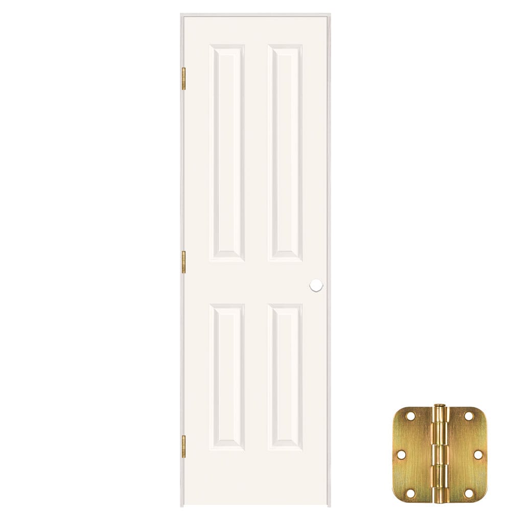 Masonite 24-in x 80-in White Solid core 4 panel square Right hand Smooth Prefinished Molded composite Flat Jamb Single Prehung Interior Door