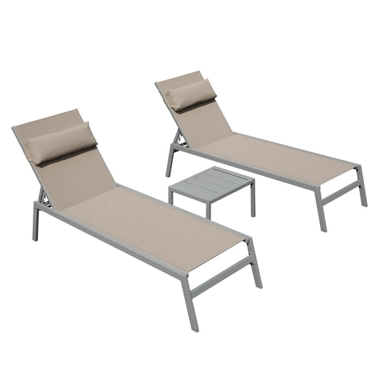 ToolCat Set of 2 Stackable Sliver Aluminum Frame Stationary Chaise Lounge Chair with Brown Mesh Seat