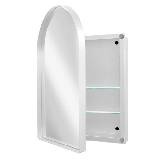 SINOFURN 24-in x 36-in Surface/Recessed Mount White Mirrored Arched Soft Close Medicine Cabinet