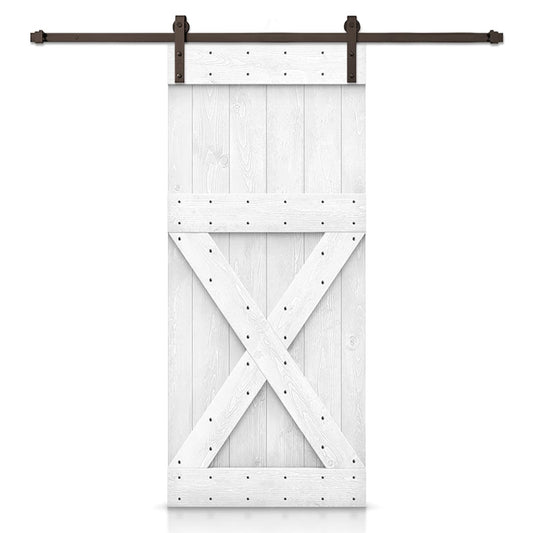 CALHOME 30-in x 84-in Light Cream Stained Cross bar Pine Wood Hollow core Single Barn Door (Hardware Included)