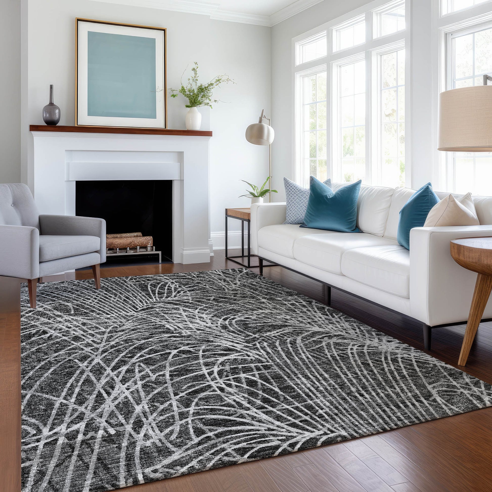 Addison Rugs Mayfield AMF35CC 8 x 10 (ft) Loomed Charcoal Rectangular Indoor Abstract Machine washable Pet Friendly Area rug