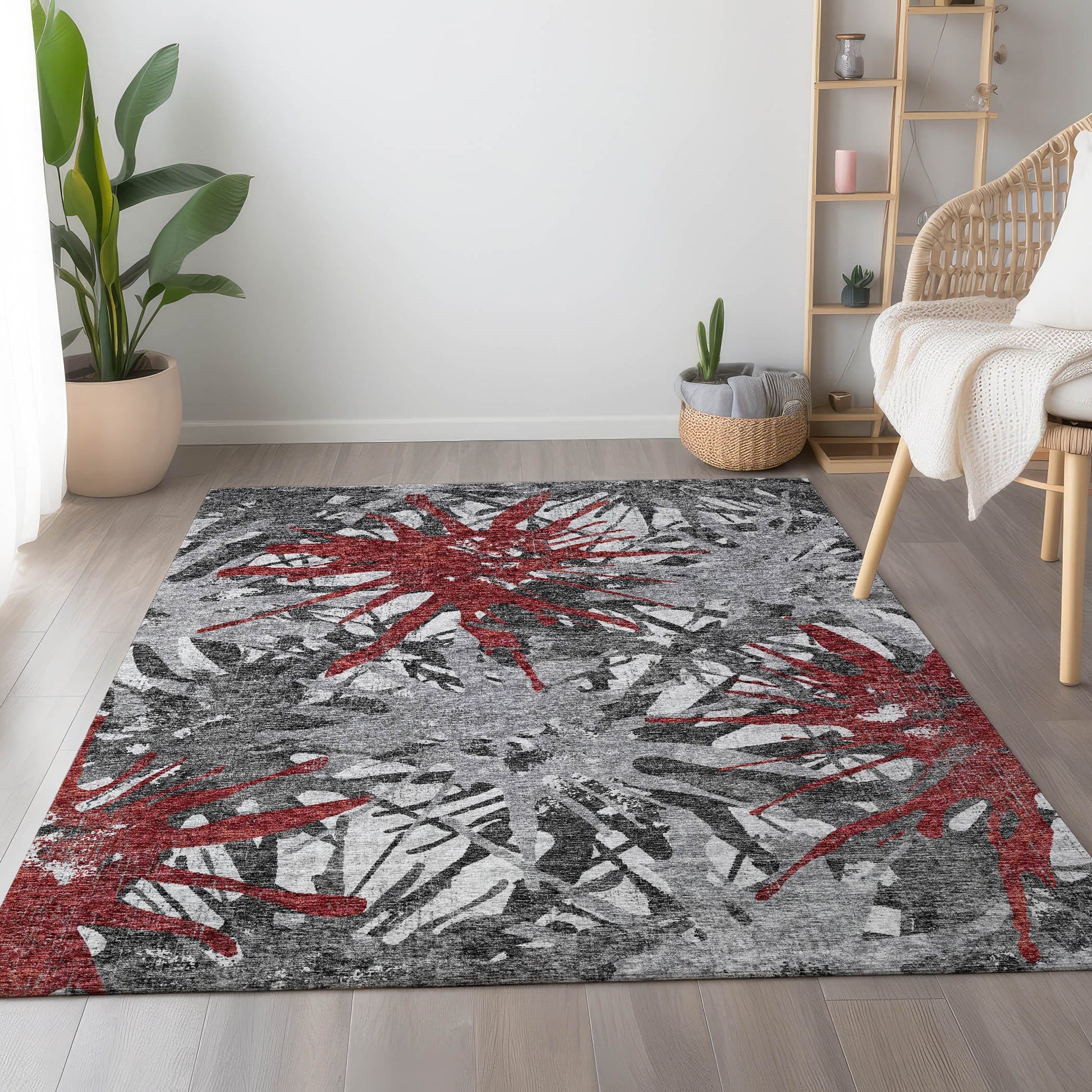 Addison Rugs Mayfield AMF77RE 8 x 10 (ft) Loomed Red Rectangular Indoor Abstract Machine washable Pet Friendly Area rug