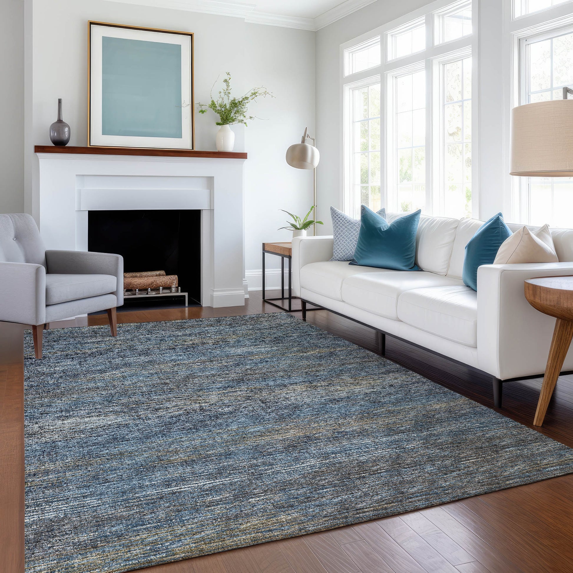 Addison Rugs Mayfield AMF32BL 8 x 10 (ft) Loomed Blue Rectangular Indoor Abstract Machine washable Pet Friendly Area rug