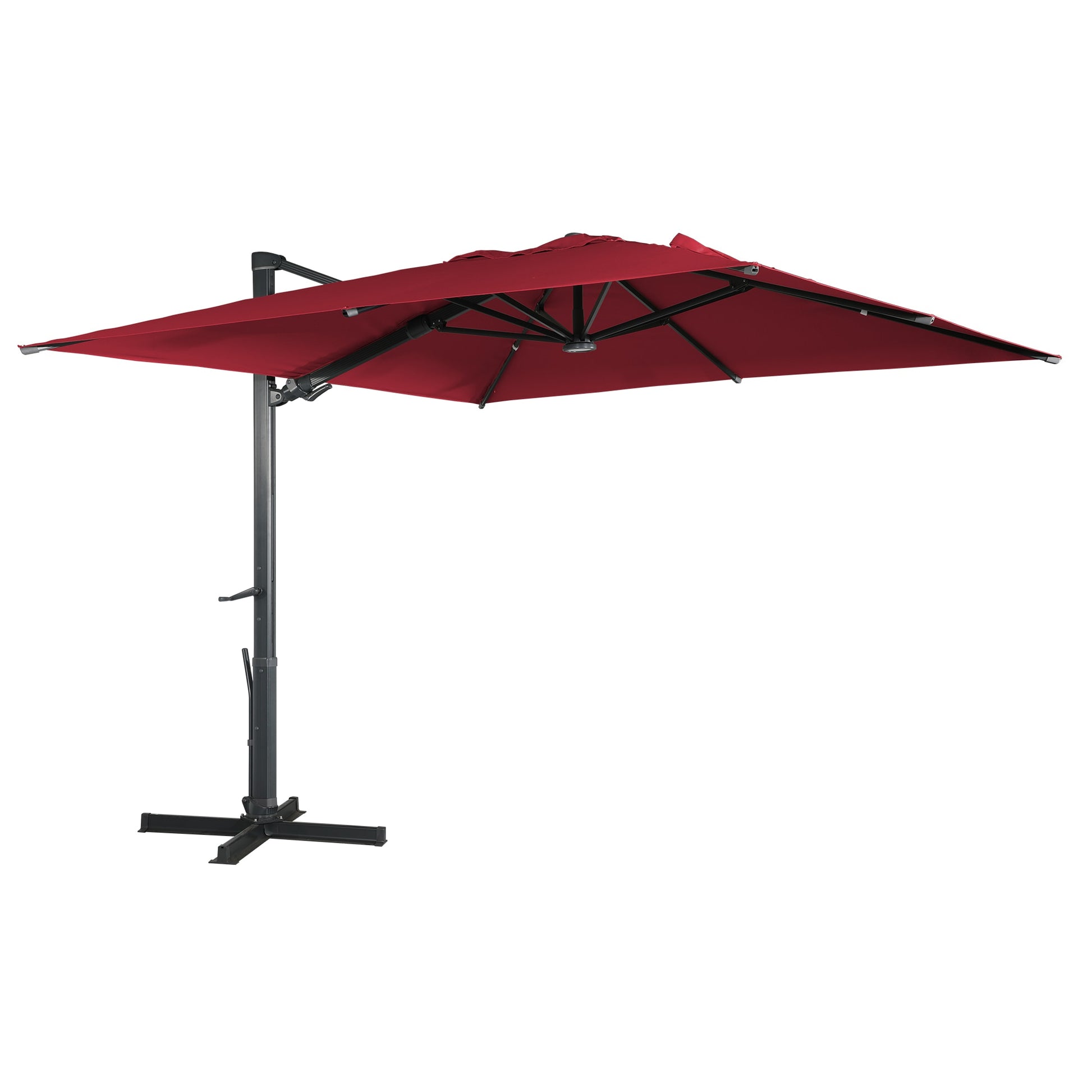 Clihome 10-Feet Aluminum Red Crank Cantilever Patio Umbrella with Lights and