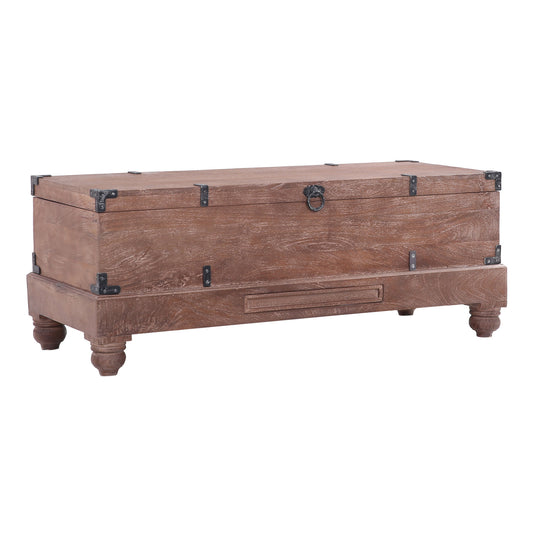 Maven Lane Nerio Handmade Heritage Large Wooden Storage Bench with Hinged Lid for Indoor Entryway or Coffee Table Trunk in Distressed Brown Finish