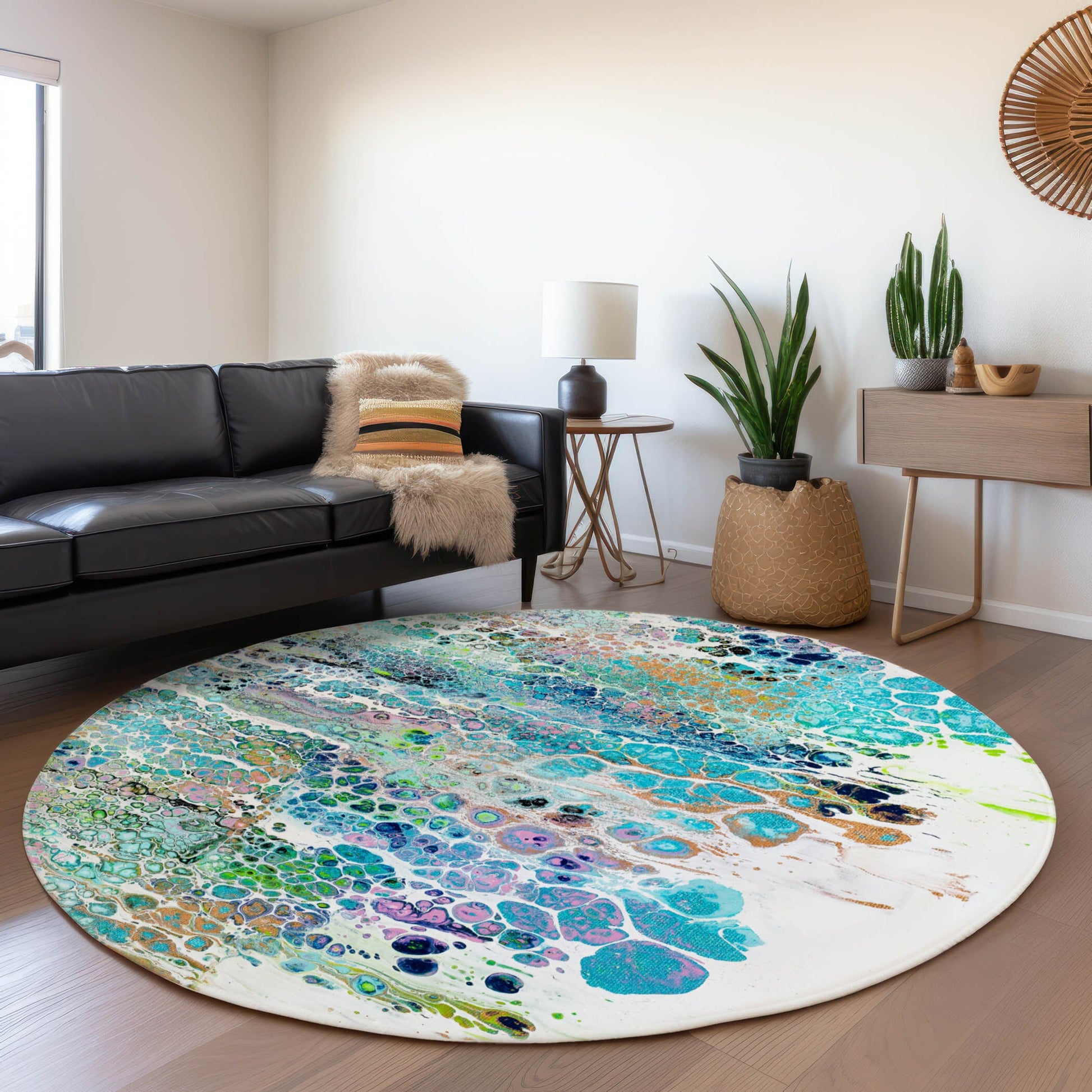 Addison Rugs Mayfield AMF65MR 8 x 8 (ft) Loomed Mermaid Round Indoor Abstract Machine washable Pet Friendly Area rug