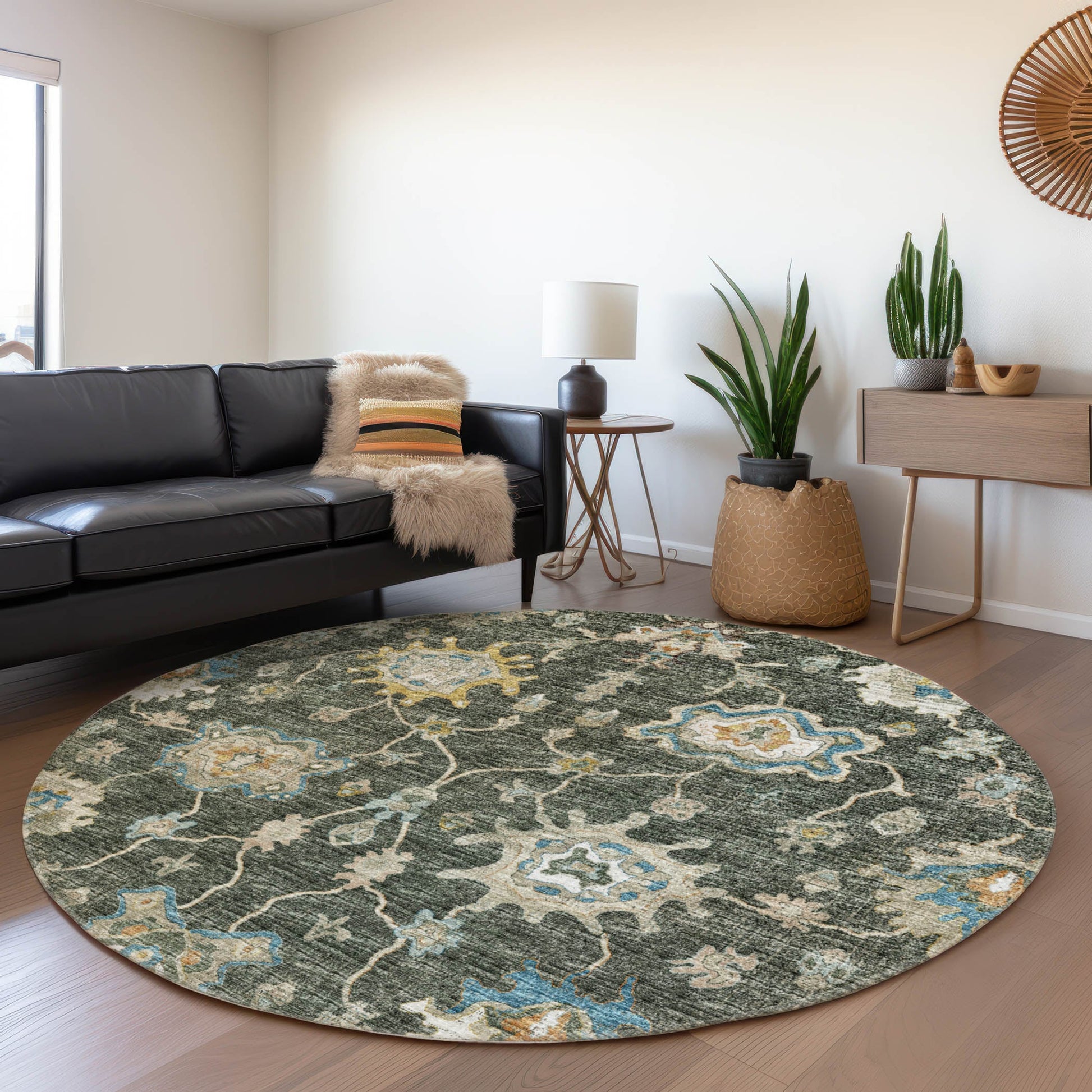 Addison Rugs Mayfield AMF96FO 8 x 8 (ft) Loomed Forest Round Indoor Abstract Machine washable Pet Friendly Area rug