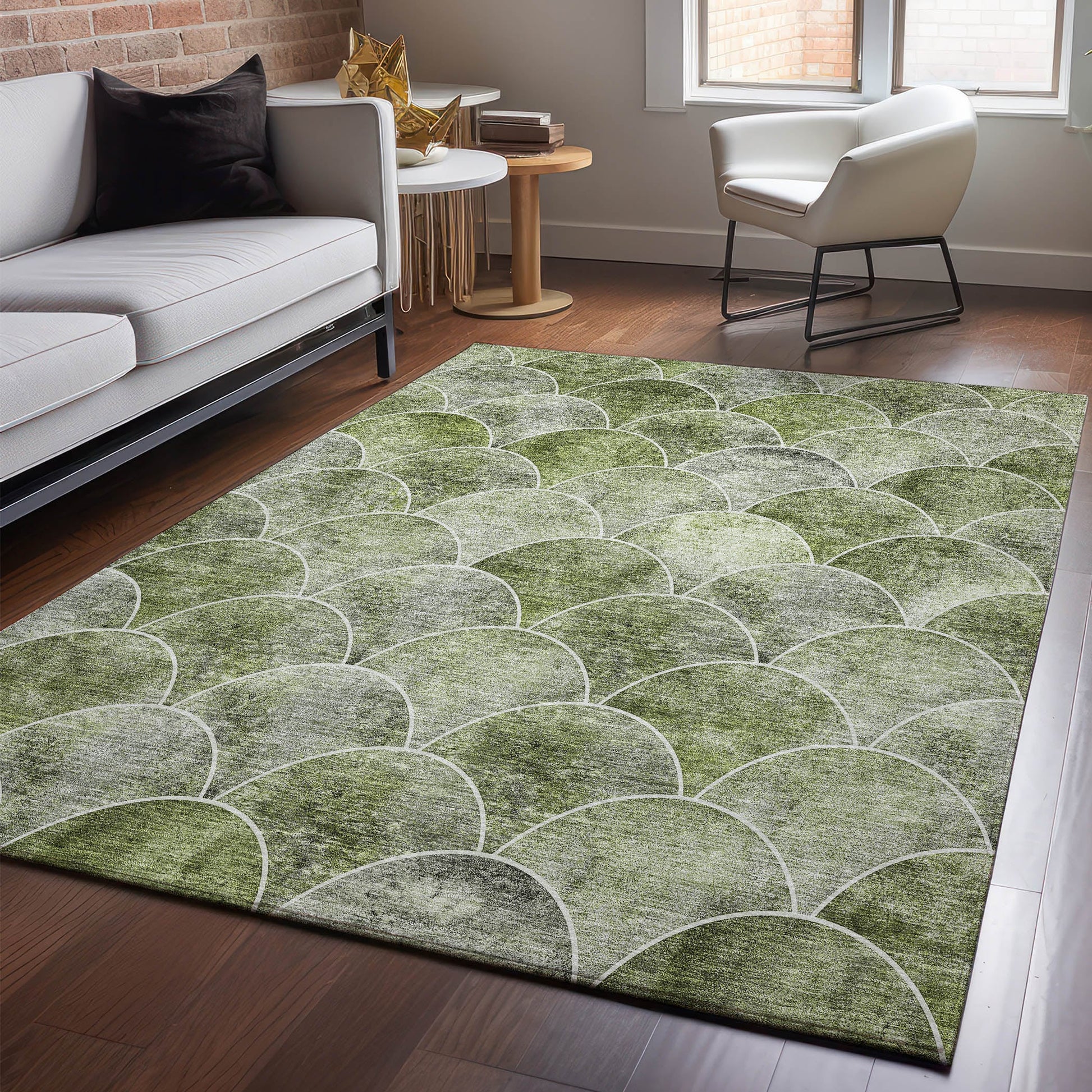 Addison Rugs Mayfield AMF594GE 8 x 10 (ft) Loomed Green Rectangular Indoor Geometric Machine washable Pet Friendly Area rug