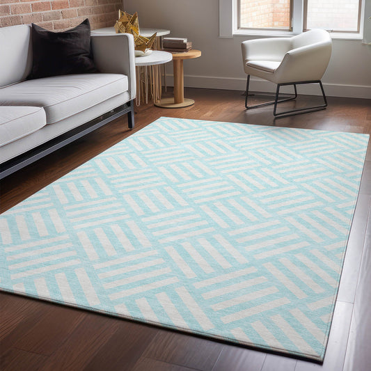 Addison Rugs Mayfield AMF620AQ 8 x 10 (ft) Loomed Aqua Rectangular Indoor Geometric Machine washable Pet Friendly Area rug