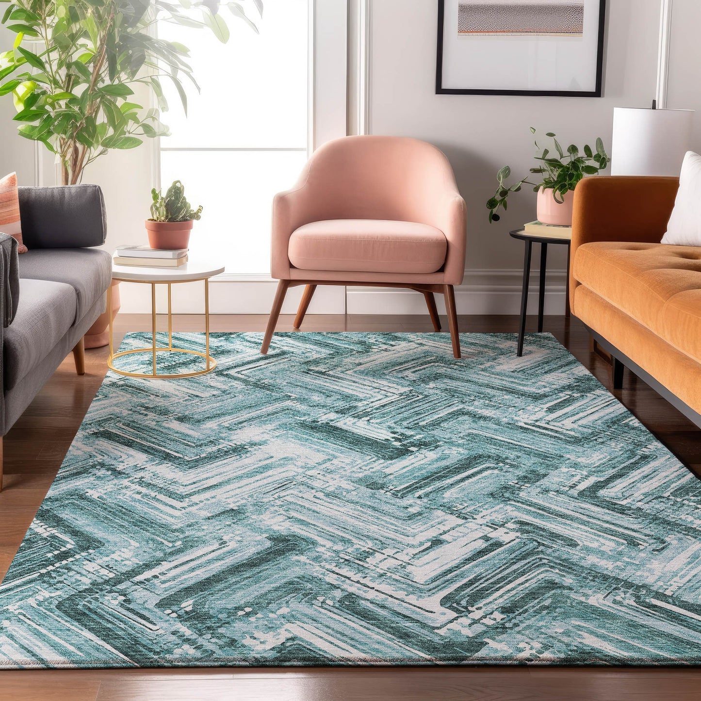 Addison Rugs Mayfield AMF630TE 8 x 10 (ft) Loomed Teal Rectangular Indoor Geometric Machine washable Pet Friendly Area rug